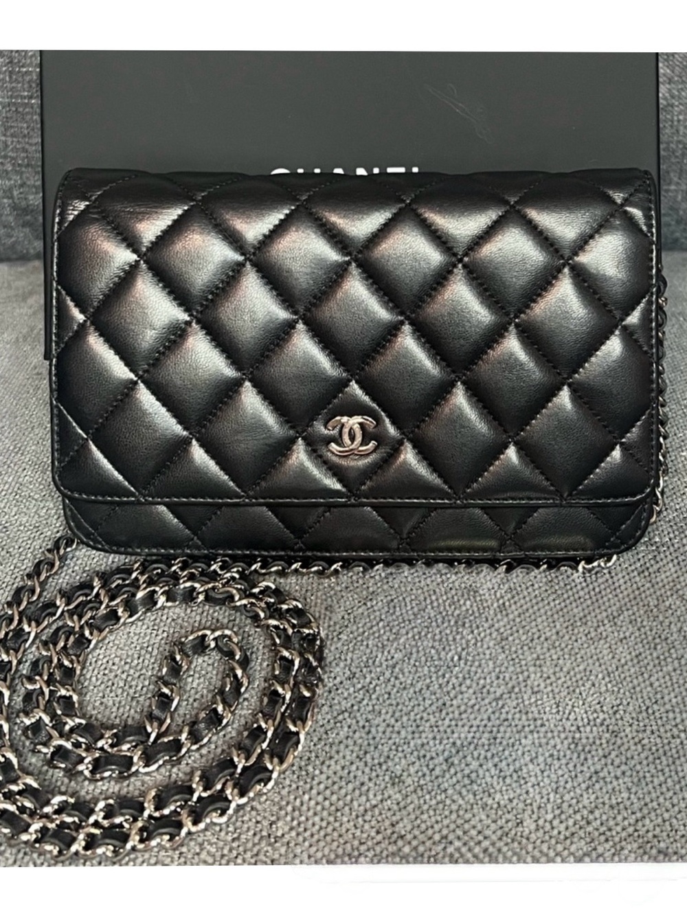 CHANEL classic wallet on chain WOC LAMBSKIN leather